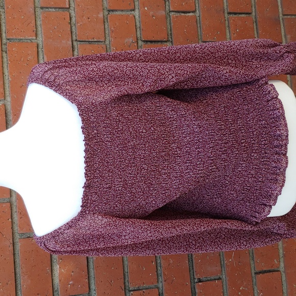 Madewell Smocked Women's Peasant Chiffon Top in Burgundy size Large - Picture 6 of 14